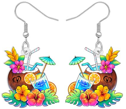 WEVENI Acrylic Fun Beach Earrings Summer Hawaiin Vacation Jewellery for Women Teacher Summer Gifts for Beach Lover Tropical Palm Tree Coconut Ocean Charms (Multicolor)
