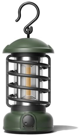 VANSUKY Vintage Campinglampe, Batteriebetriebene Retro LED Laterne mit 360° warmem Licht, IPX4 Wasserdicht, Tragbare COB Zeltlampe für Outdoor, Garten, Wandern, Notfälle (Grün)
