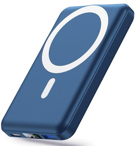 Yiisonger Magnetic Power Bank 10000mAh, Mag-safe Portable Charger, 15W Wireless Battery Pack PD 20W & QC 22.5W with LED Display, Compatible with MagSafe for iphone 16/15/14/13/12 Series(Blue)