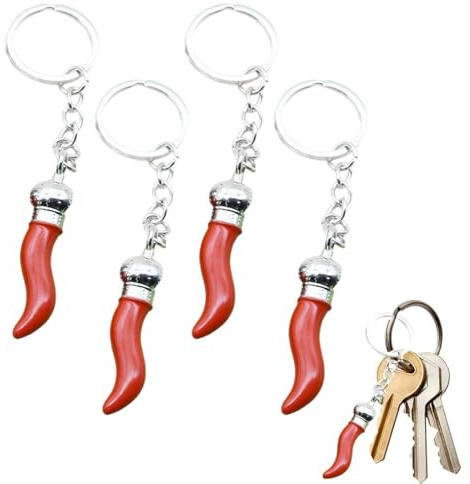 BQRKOTM 4 Stück Chili-Schlüsselanhänger, Lucky Horn Horn Abergläubisches Amulett, neapolitanischer Horn-Schlüsselanhänger für Auto, Motorrad und Glücksgeschenk