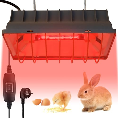 BORDEAG Wärmelampe Tiere Lampenschirm, Rotlichtlampe Wärmelampe, 250 W Für Hühner Infrarotlampe Wärmestrahler Mit Sparschalter, Kückenlampe Für Küken, Welpen, Brüter, Lämmer, Enten
