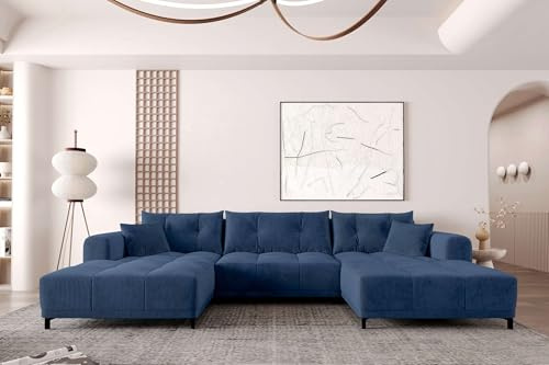 99rooms Massimo Wohnlandschaft Polsterecke Couchgarnitur Cordstoff POSO Blau mit Schlaffunktion
