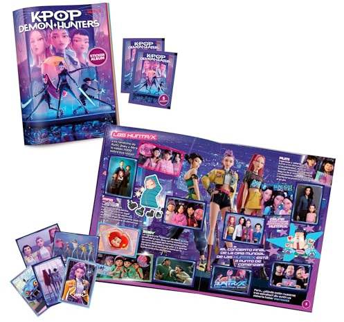 Bizak KPOP Dämon Hunters Sticker-Karten, offizielles Netflix-Album, 32 Seiten für 200 Sticker-Sammlung, enthält 2 Umschläge mit 10 gestanzten und holografischen Stickern und doppelseitigem Poster