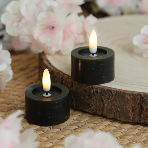 ADILINA LED Mini Teelichter Rustik-Optik schwarz 2er Set Echtwachsteelichter mit TImer mit Batterien D: 4,5cm (2 Teelichter klein)