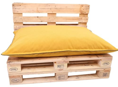 TexDeko® Cord Palettenkissen 120x60x18 cm (nur Sitzkissen) Gelb | Weicher Cordstoff, wasserabweisend, UV-beständig, waschbarer Bezug, Indoor & Outdoor Palettenpolster, 320 g/m² Stoffgewicht