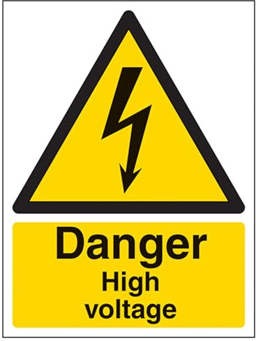 vsafety Schilder 68003 an-s Danger High Voltage Achtung Elektrische Schild, selbstklebend, Hochformat, 150 mm x 200 mm x 200 mm, schwarz/gelb