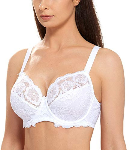 DELIMIRA Donna Reggiseno con Ferretto Taglie Forti Pizzo Senza Imbottito Sostegno Bianco 5I