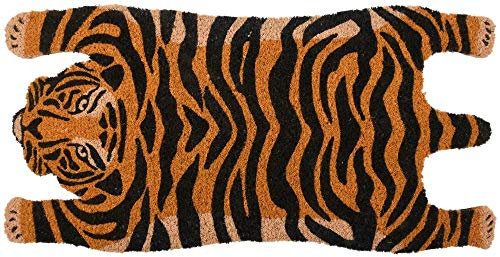 Rivanto® Türmatte aus Kokosfaser, in Tiger Form, 75 x 37,5 x 1,7 cm, Türvorleger, Fußabstreifer, braun