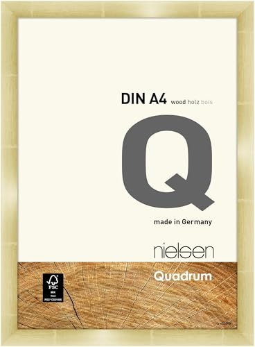 nielsen Bilderrahmen, 21 x 29,7 cm (A4), Holz, Gold, Dokumentenrahmen zum Aufhängen im Hoch- & Querformat, Echtglas, Quadrum