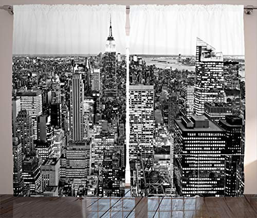 ABAKUHAUS New York Rustikaler Gardine, New York Manhattan, Schlafzimmer Kräuselband Vorhang mit Schlaufen und Haken, 280 x 245 cm, Grau
