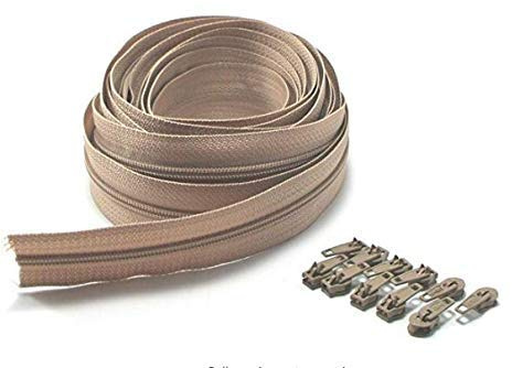 Continuous Zipping Black and Beige Cushions Upholstery zips for Sewing Heavy Duty zips on roll Number 3 with Sliders (1-5-10) Meter(Beige, 10 Meter with 20 Sliders)