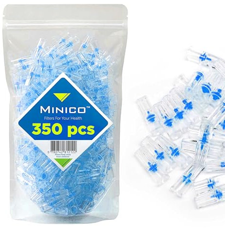 MINICO Filtres à Cigarettes 8 mm – 350 pièces, Micro-Filtres pour Cigarettes Regular & King Size, compatibles avec Feuilles à Rouler, Machines à Rouler, Tubes & Porte-cigarettes