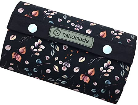 Geldbörse - Blätter/Zweige - dunkelblau/apricot/rose/hellblau