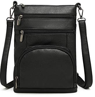 Kono Damen Multi Pocket Umhängetasche RFID Blocking PU Leder Kleine Schultertasche Mode Handtasche (Schwarz)