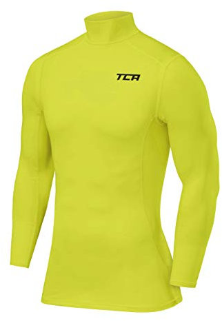 TCA PRO Performance Uomo Maglia Collo Alto a Maniche Lunghe - Verde Acceso, XL