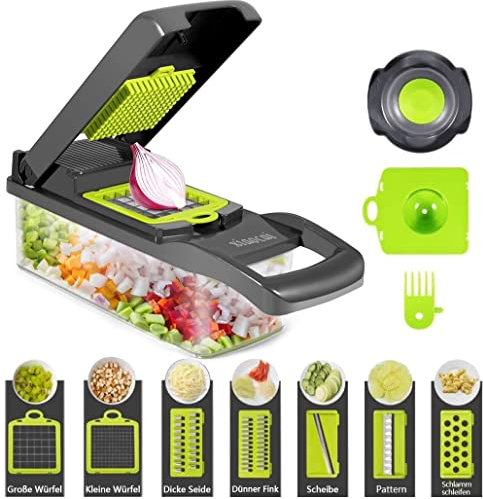 Affettaverdure e Tagliaverdure a Cubetti, Mandolino Grattuggia Verdure Affettatrice Professionale con 8 Lame Taglia Patate/Aglio