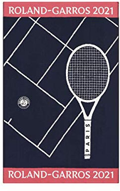 ROLAND GARROS Serviette Joueur 2021 - Linge De Bain 100% Coton - Serviettes De Bain À Motif Raquette avec Inscription - Serviette De Douche Linge De Maison Bleu Marine - CSVU0121-MAR-TU