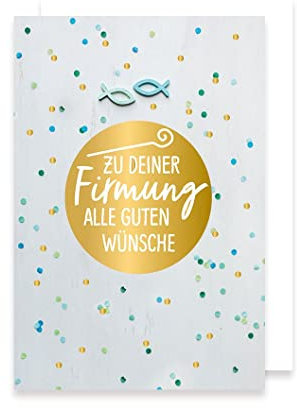 Firmung Karte Grußkarte Präge Golddruck Fisch Punkte Kreis 16x11cm