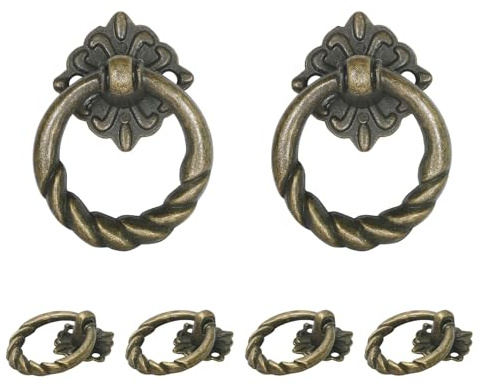 Zernmiarder 6 Stück bronzefarbene Blumen-Ring-Schubladengriffe, kleine Vintage-Schrankring-Griffe, Metall-Schubladen-Ringknöpfe für Kommoden, Schubladen, Schränke