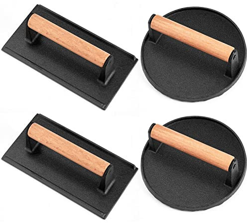 Leonyo Smash Burger Press Set of 4, 4Pcs Heavy Duty Cast Iron Bacon Press for Griddle, Round Food Meat Grill Hamburger Smasher for Flat Top Grill, Steak, Sandwich