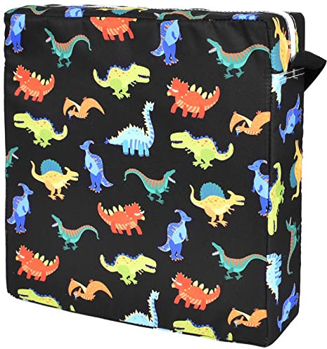 Colexy Sitzerhöhung Stuhl Kind, Polyester Sitzerhöhung Auto Kinder Sitzkissen Hochstuhl Abnehmbar, Rutschfest Sitzerhöhung Kinder Esstisch mit Riemen Schwammfüllung (Schwarzer Cartoon-dinosaurier)