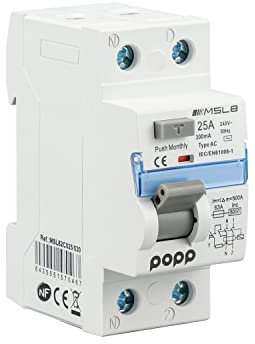 POPP® Electric Interruptor diferencial industrial TIPO AC corriente residual alterna 2 Polo 25A 300mA SERIE MSL8 (1P+N, 25A 300mA)
