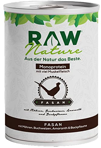 RAW Nature Fasan Pur Hunde-Nassfutter – 400g, Möhren & Buchweizen | Getreidefreies Alleinfuttermittel mit Fasan als Monoprotein, viel Fleisch, Möhren, Buchweizen, Amaranth und Backpflaume.