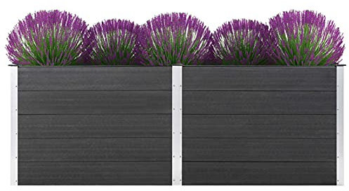 RONGQI Garten-Hochbeet, Hochbeet Balkon, Pflanztisch, Kräutergarten, Kräuterbeet, Kräuterspirale, Blumenkasten, Pflanzkasten, 250 x 100 x 91 cm WPC Grau