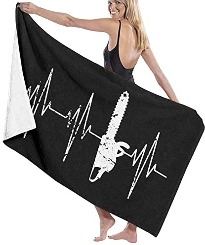 Beach Towel Lumberjack - Chainsaw Distressed Heartbeat Soft Absorbent Wash Cloths Anti Frizz Hair Towel For Gift Bathroom Hair 80X130Cm