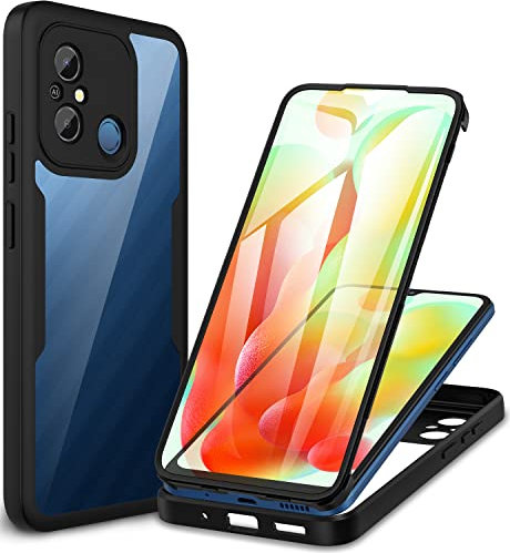 CENHUFO für Xiaomi Redmi 12C Hülle, Xiaomi Redmi 11A Hülle 360 Grad Schutzhülle Panzerhülle mit Eingebautem Displayschutz Stoßfest Bumper Cover Case Handyhülle für Xiaomi Redmi 12C / 11A - Schwarz