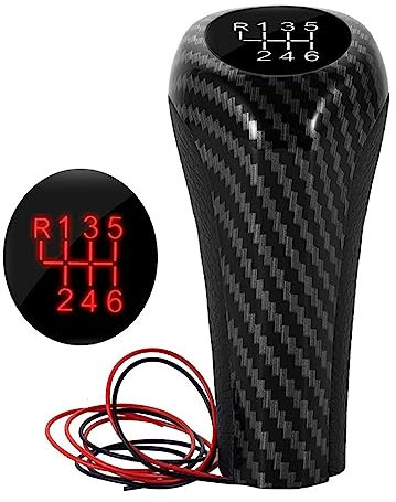 5 6-Gang-Auto-Schaltknauf mit LED-Hintergrundbeleuchtung, Schalthebelgriff, passend for BMW E39 E60 E61 E46 E82 E87 E90 E91 E92 X1 X3 X5 M5 (Color : Carbon print 6 red)