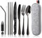 Campingbesteck 9 Stücke Outdoor Camping Besteckset Edelstahl Reisebesteck 1 person boxpackt Tragbar