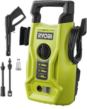Ryobi RY100PWA 1400W 100bar Pressure Washer, Green