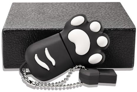 AdrreyuFny USB Stick 64GB USB 2.0 Flash Drive mit Box, USB-Flash-Laufwerk Cartoon Silikon Pen Drive Niedlicher Katzenpfote Memory Stick Speicherstick USB Einzigartiges Geschenk - Schwarz