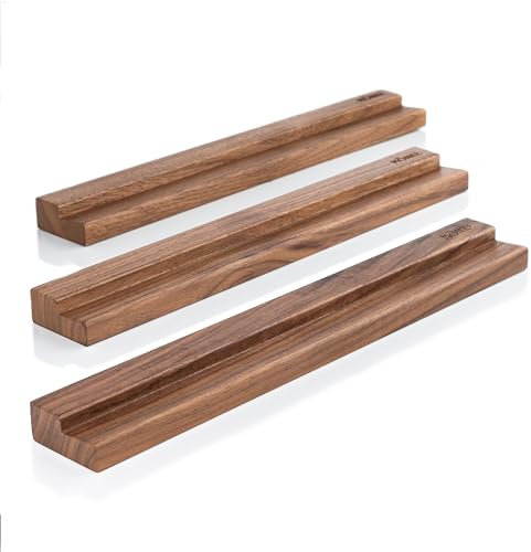 MÖNKE 3 Vinyl-Schallplattenregale - Präsentieren Sie Ihre aktuellen oder bevorzugten Schallplatten elegant an der Wand - Für 3 Schallplatten beliebiger Größe (Walnuss)