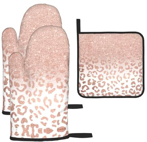 Lot de 3 gants de cuisine à paillettes or rose