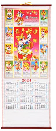 DSOPV Calendrier mural chinois 2024, calendrier du Nouvel An chinois, calendrier annuel, calendrier annuel pour la maison, le bureau, le Nouvel An Rouge