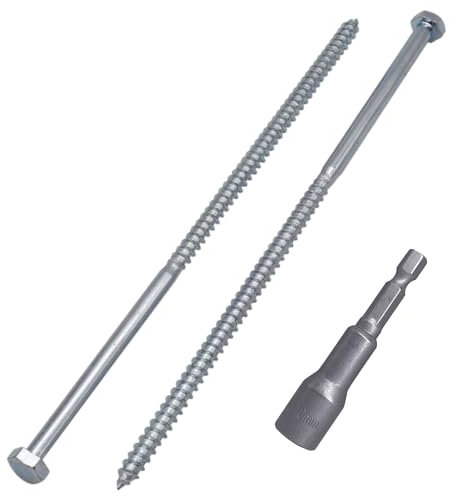 SKIR'CO (30 pièces) Vis à bois à tête hexagonale en acier zingué M6 x 180 mm, tire-fond DIN 571, tire-fond (avec embout hexagonal magnétique)
