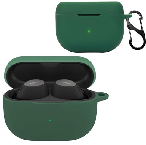 KZIOACSH Silicone Case for Jabra Elite 10/Elite 8 Active, Ultra-thin Shock-Absorbing Wireless Earbuds Protective Case Lightweight Waterproof Anti-Lost Earphones Skin Cover with Keychain Hook, Green