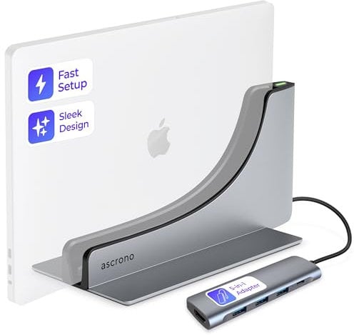 Ascrono MacBook Vertical Docking Station Bundle Perfect for MacBook Air 13 (M2, M3 & M4 2022-2025) with 4K HDMI Monitor Adapter - Enjoy 2 Thunderbolt-4 USB-C Ports Seamlessly Connect Dual Displays