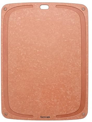 BESTCOOK Planche à découper en fibre de bois pour cuisine, avec rainures pour jus et pieds antidérapants, sans BPA, lavable au lave-vaisselle, ami des couteaux à viande, pain, fruits, 44 x 33 x 0,6 cm