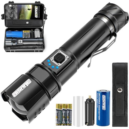 Gisaae Lampe Torche Led Ultra Puissante, Lampe Torche Rechargeable avec 10000 Lumens, IP67 étanche, Longue Durée, 5 Modes d'éclairage Lampe de Poche pour Camping/Randonnée/Urgence/Coupure de Courant