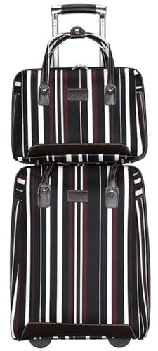 ASHSDI Koffer Reisekoffer Trolley Oxford-Stoff-Gepäck, Verschleißfest, Codeschloss-Gepäck, Koffer, Streifen, 2-teiliger Trolley-Koffer Boardcase Handgepäck (Color : C, Size : 2 Piece)
