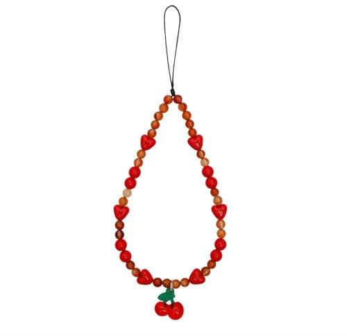 Ruzister Süße Kirschen Handy-Anhänger, universelles Handy-Lanyard, Handschlaufe, natürliche Perlen-Handykette, Schnur, handgefertigtes Handy-Hüllen-Zubehör für Frauen