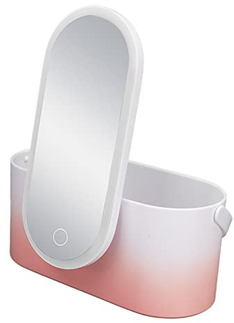 Makeup Case Pink Gradient Portable Large Capacity Foldable Rotating LED Light Makeup Storage Box with Makeup Mirror