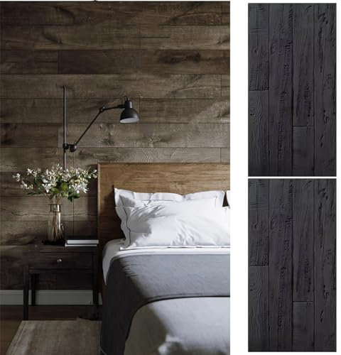 Innovz 3d Wall Panels Wood Look 2 Pack, Interior Exterior Decorative Wall Covering Panels, Wall Décor Textured Panels for Living Room Kitchen TV Background(Black)