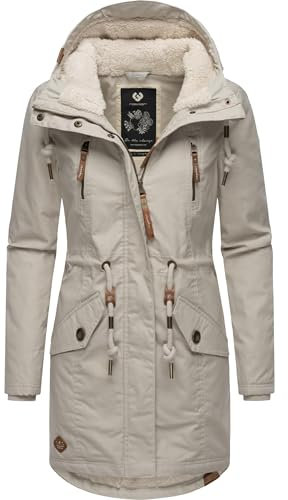 Ragwear Damen Mantel lange warme Winterjacke mit Teddyfell-Kapuze Elsie Intl Zinc24 Gr. M