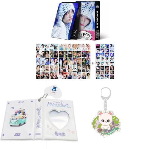 SKZ Merch 60 Stück persönliche Fotokarten 32 Stück Aufkleber SKZoo Album Binder Halter Buch Schlüsselanhänger 'STAY' Schlüsselanhänger (Hyunjin)