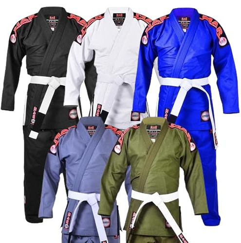 MAR INTERNATIONAL BJJ Gi for Kids, Child, Boys, Girls, Unisex, Brazilian Jiu Jitsu Gi with Free White BJJ Belt, Uniform Kimonos 350-GSM, Sweat-Wihine Washable, IBJJF Compliant -61E-Green-Khaki-M0