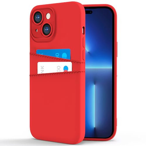 COBATREE Wallet Case for iPhone 15,Silicone Case with 2 Card Holder Slim Flexible TPU Shockproof Protective Phone Cover with 2 Card Slot Wallet Case for iPhone 15 6.1 inch-Red